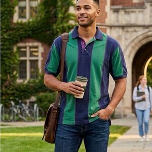 Vintage Rugby 1990’s Apparel Workshop Shirt  Large Blue Green Wide Striped